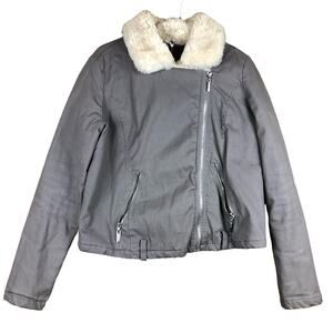 Jou Jou Womens Jacket Brown Faux Fur Winter Warmth Stretch Large